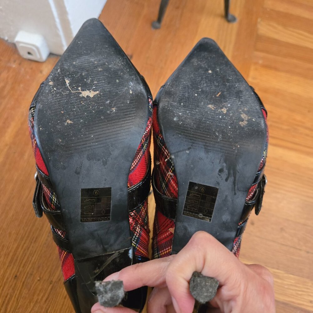 Wicked Plaid Goth Buckle Boots, Sz 6 - Picture 7 of 12